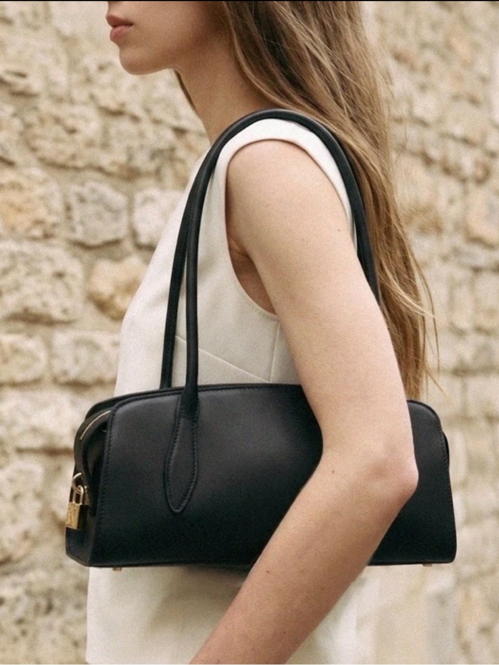 Structured Black Shoulder Bag with Double Straps